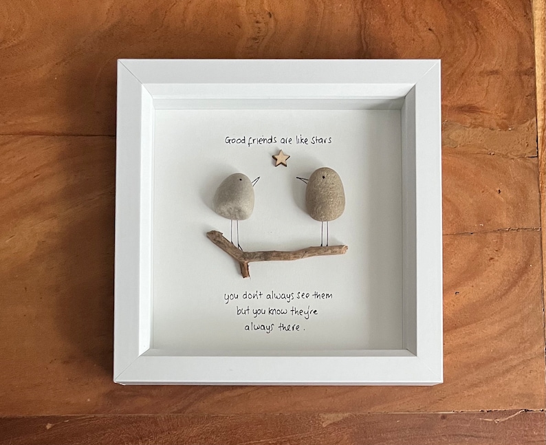 Friendship pebble art friends are like stars birds, best friends , friends pebble art framed gift image 4