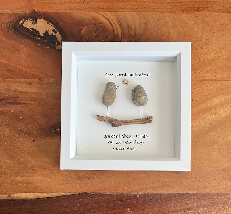 Friendship pebble art friends are like stars birds, best friends , friends pebble art framed gift image 8