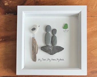 Fathers day gift pebble art father son my dad my hero my rock gift present Sea side