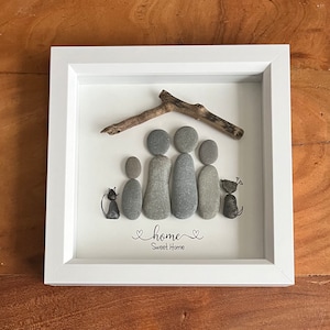 Family pebble art home sweet home, new home , moving gift framed