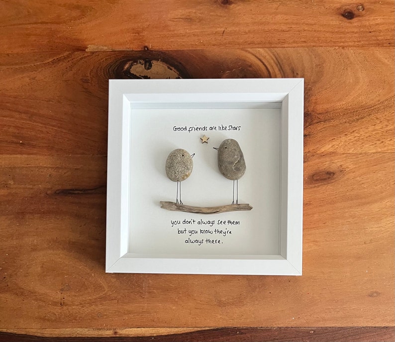 Friendship pebble art friends are like stars birds, best friends , friends pebble art framed gift image 9