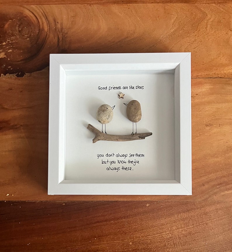 Friendship pebble art friends are like stars birds, best friends , friends pebble art framed gift image 5