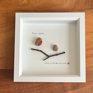 Robins appear when loved ones are near pebble art. Gift framed birds robins