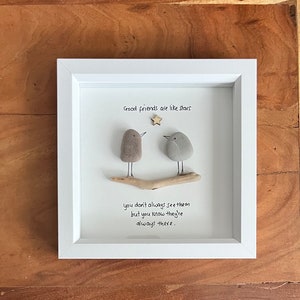 Friendship pebble art friends are like stars birds, best friends , friends pebble art framed gift image 1