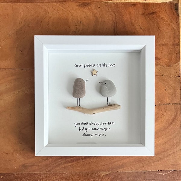 Friendship pebble art friends are like stars birds, best friends , friends pebble art framed gift