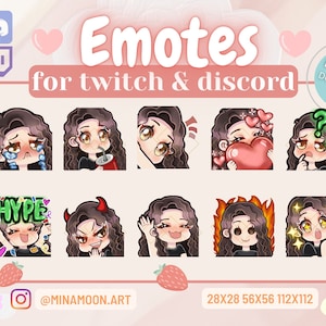 Brown Curly Hair Twitch Emotes, Curly Hair Girl Emotes, Twitch Emotes Curly Hair, Chibi Girl Emotes, Twitch Emotes Girl, Cute Emotes Twitch
