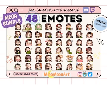 Twitch Emotes Mega Bundle Castanho, Emotes de menina de cabelo castanho, Conjunto de emotes Twitch Cabelo castanho, Pacote de emotes Chibi Girl, Twitch Emotes Girl, Emotes Girl
