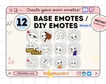 12x DIY Emote Bases Version 2, Emote Base Pack, DIY Chibi Anime Emote Template for Twitch, Emote Bases Pack, Draw Your Own Emotes, Emotes