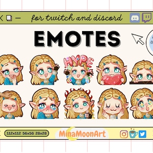 Zestaw statycznych i animowanych emotikonów Zeldy, emotikony Zeldy Twitch, emotikony Twitch Zelda, animowane emotikony Twitch Zelda, urocze emotikony, pakiet emotikonów Zeldy