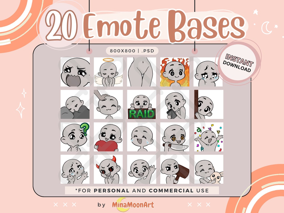 20 Emote Bases DIY, Emote Base Pack, Custom Chibi Anime Emote Template