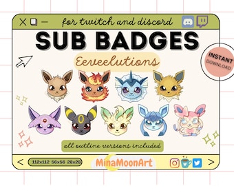 Eeveelutions Badges, Twitch Eevelutions Sub Badges, Eeveelutions Twitch Sub Badges, Streamer Graphics, Eevee Badges, Twitch Eevee Sub Badges