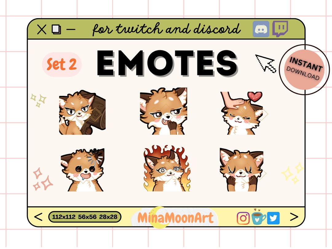 Cute Fox Emote For Twitch Discord Set 2 Cute Emote Pack Fox Twitch