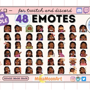 Mega Bundle Curly Hair Twitch Emotes, Black Curly Hair Girl Emotes, Twitch Emote Set Black Girl, Girl Emote Pack, Twitch Emotes Dark Skin