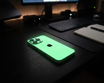 Glow-in-the-Dark iPhone Duo 18 17 16 Pro Max Skin | Photoluminescent Vinyl Wrap (Precision Cut)