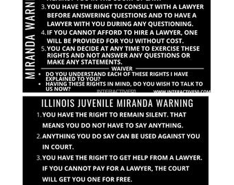 Metal Illinois Miranda e carta Miranda per minori
