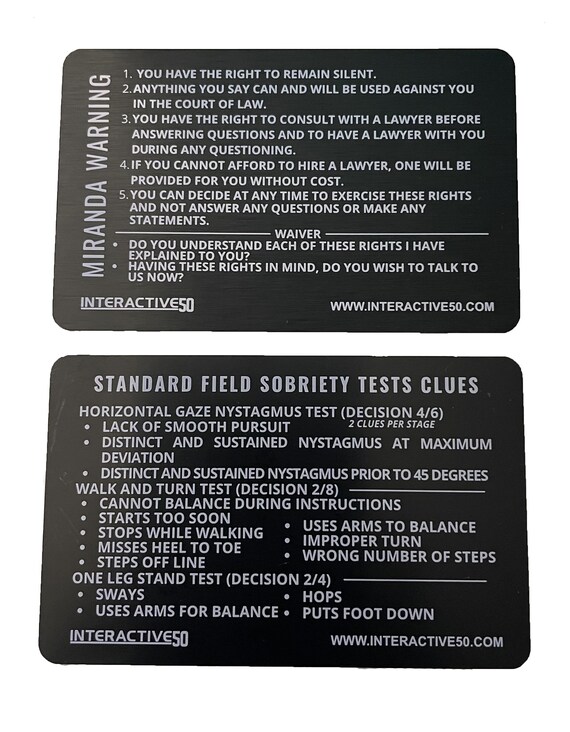 Laser Etched Metal Miranda / Standard Field Sobriety Test - Etsy