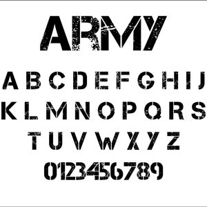 陸軍 - 陸軍フォント、ミリタリーフォント、ミリタリーステンシルフォント、陸軍ステンシルフォント、ステンシル文字、ミリタリースタイルフォント、ステンシルフォント、Cricut フォント