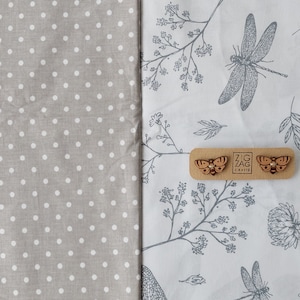 Cotton fabric set - Dragonfly fabric - gray cotton fabric - dotted cotton - quilting fabric set