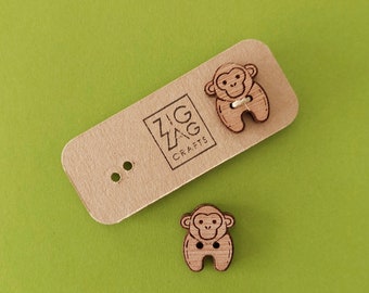 Botones de madera de mono - Babuino coser en etiqueta - alfiler de mono - botón de chimpancé