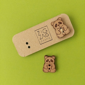 Panda wooden button - panda bear pin - sew on tag