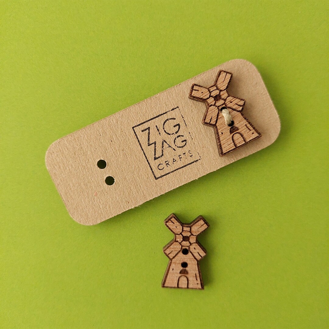 Windmill Wooden Button - Dutch Windmill Pin - Sew on Tag - Etsy