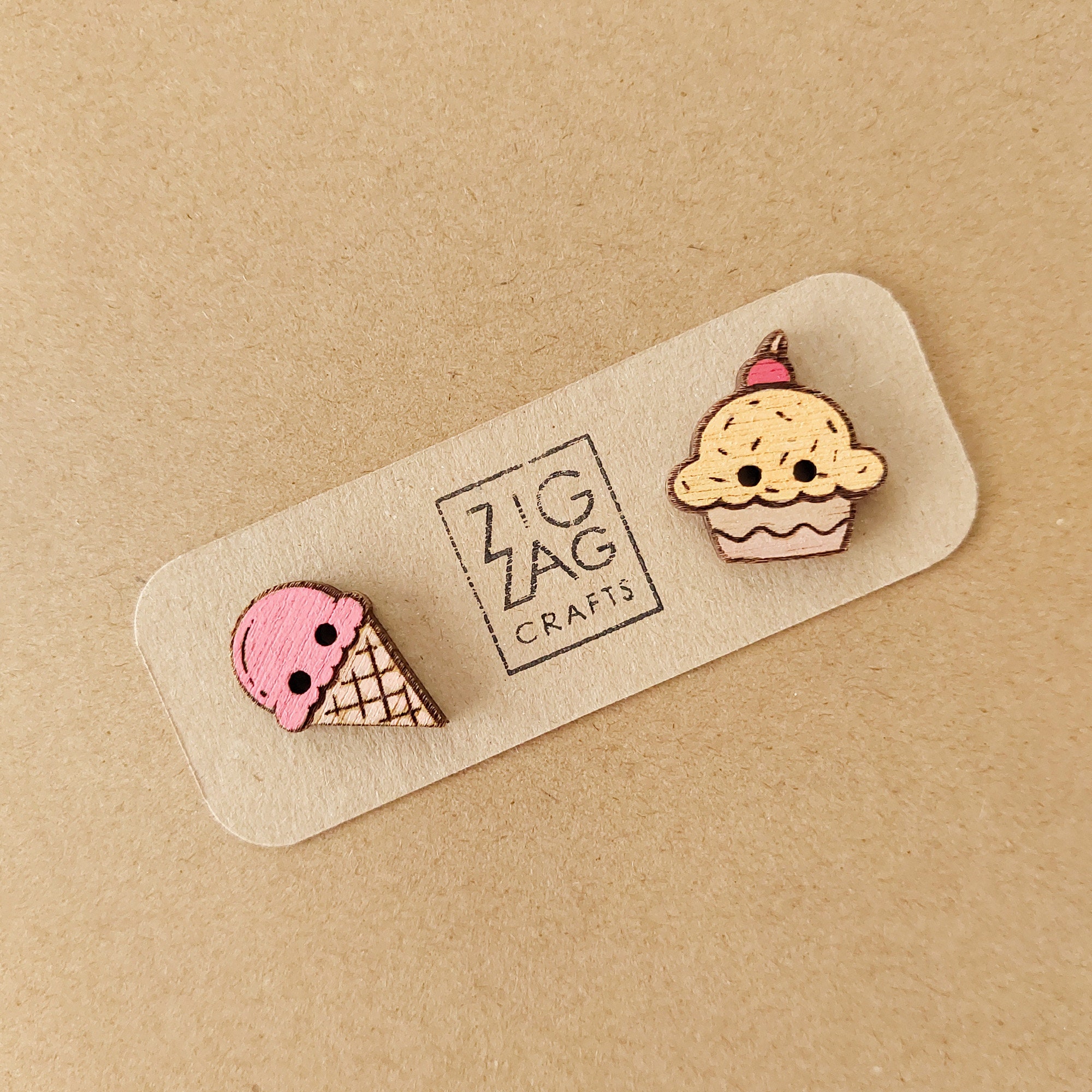 Ice cream and cupcake button set - ice cream pin - cupcake button - quirky sew on tags