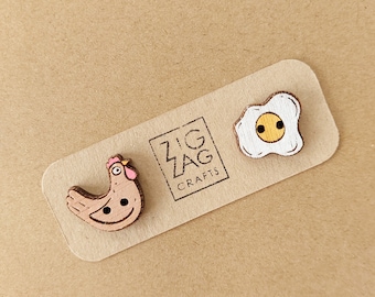 Chicken and egg button set- hen pin - quirky sew on tags