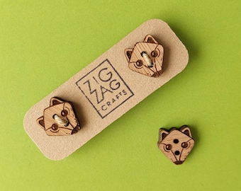 Fox button - Wooden fox button - Fox pin - 15mm buttons