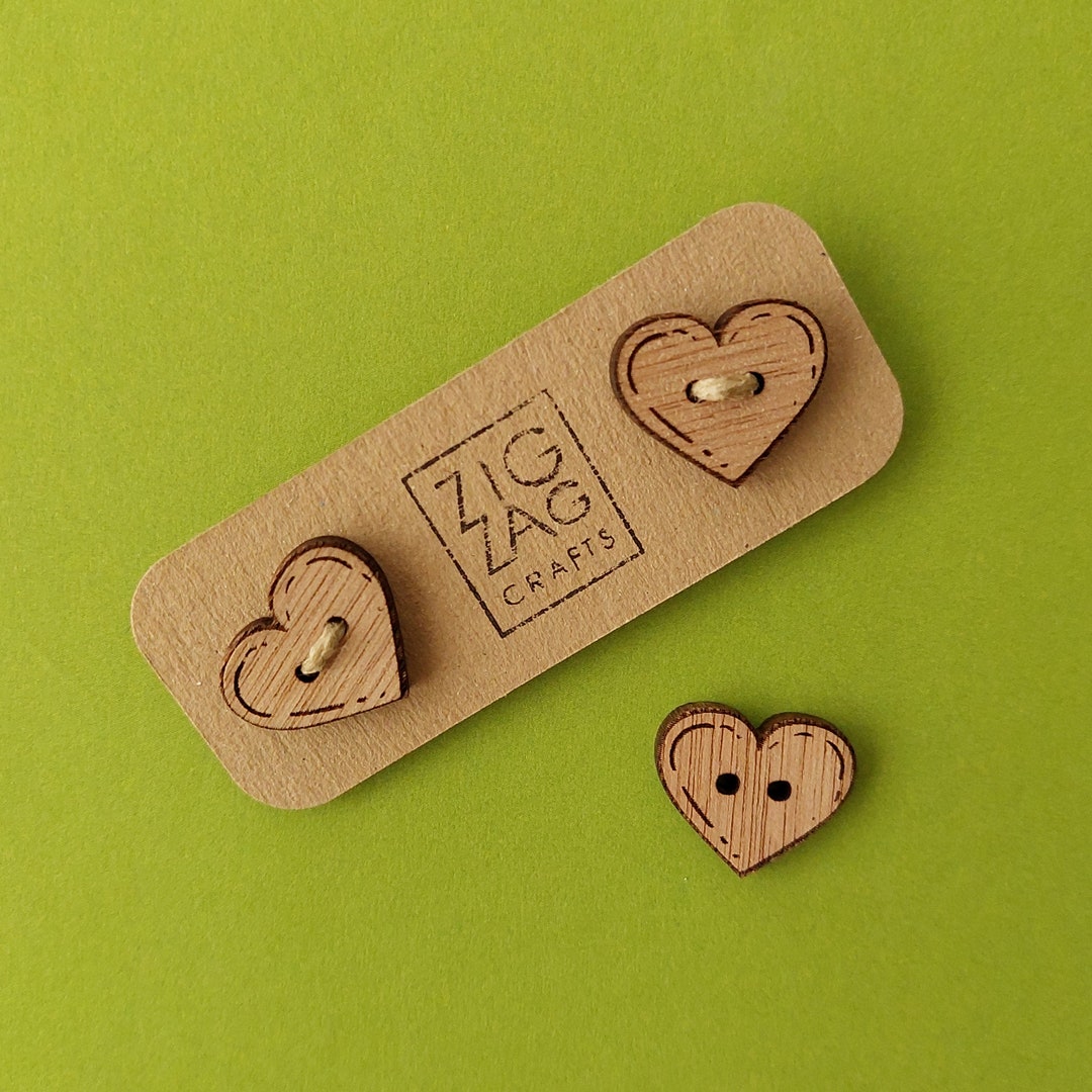 Heart Wooden Button- Heart Pin - Sew on Tag - Etsy