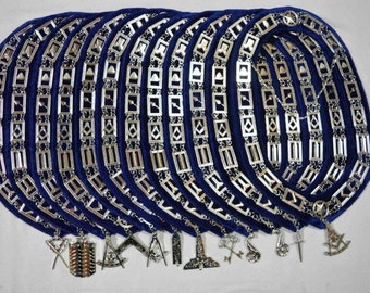 MASONIC BLUE LODGE offizier silber kettenhalsbänder mit juwelen 12er packung