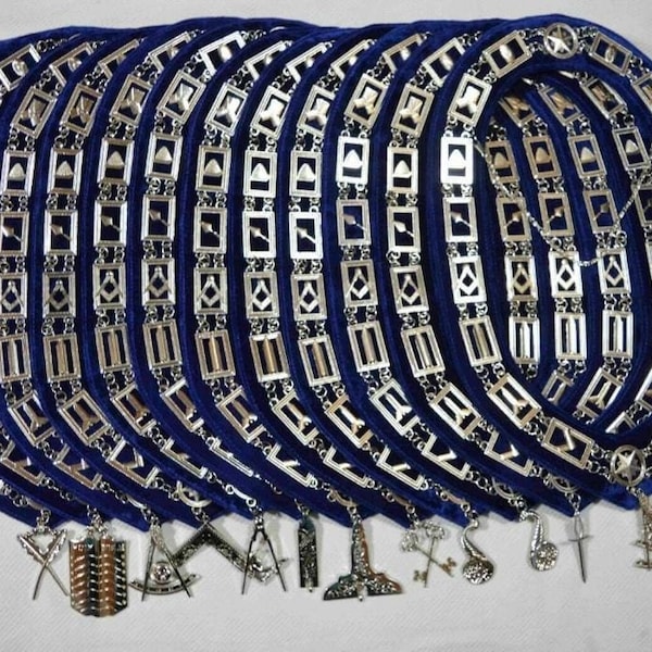 Masonic Blue Lodge Silver Collar Jewels: Officer Regalia Set of 12