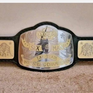 World 6 Six Man Tag Team Wrestling Championship Title Belt