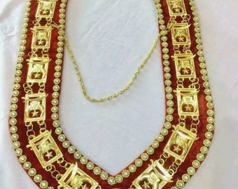 Freimaurer Masonic Shriners Kragen golden AUF ROTEM SAMT mit Strasssteinen