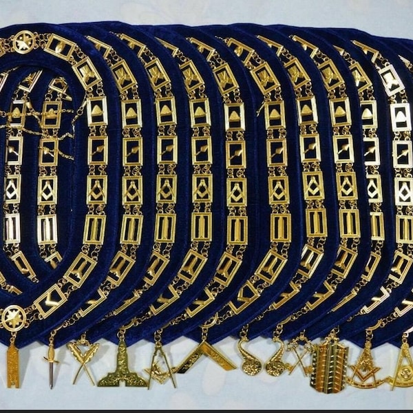 MASONIC BLUE LODGE Officer Gold Kette Halsbänder mit Juwelen 12er Pack