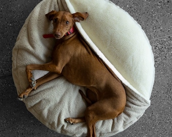 Groot hondenholbed in witte bouclé Puppy Nestmatras Pluche Big dog donut bed Anti-angst Wasbare slaapzak