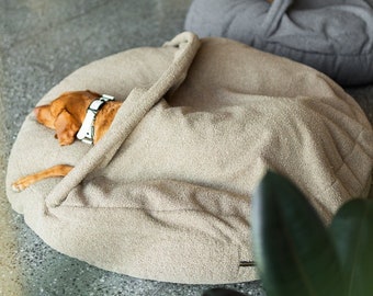 Cave dog bed Sleeping bag Plush boucle Large dog bed Soft Round Donut Washable puppy bed with cover