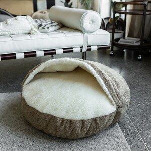 Cave dog bed Blue boucle Large dog round bed Anti anxiety Donut pet bed Washable puppy bed with cover image 3