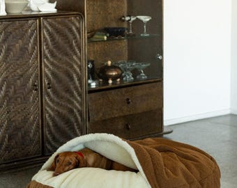 Dog Cave Bed, Boucle Hooded Washable Round Nesting Bed