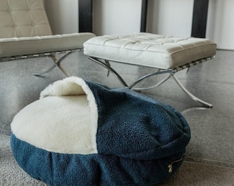 Indoor Dog Bed, Boucle Covered Cave with Washable Cotton Liner