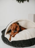 Big washable dog bed cave crate Puppy cave Plush bed for Large dogs Sleeping bag Anti-anxiety nesting dog mattress product logo
