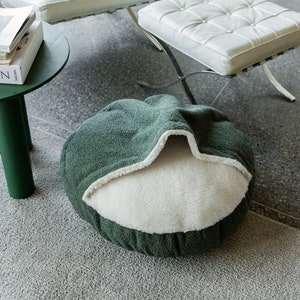 Cave dog bed Blue boucle Large dog round bed Anti anxiety Donut pet bed Washable puppy bed with cover Green