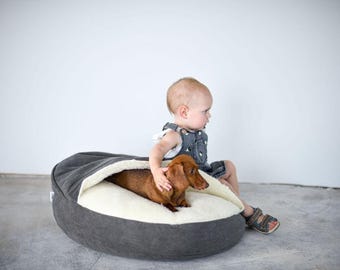 Large Cave Dog Bed, Luxury Calming Pet Bed, Washable Dog Bed Cover, Stylish Dog Pet Furniture, Cozy New Puppy Gift,  Burrow Pet Bed