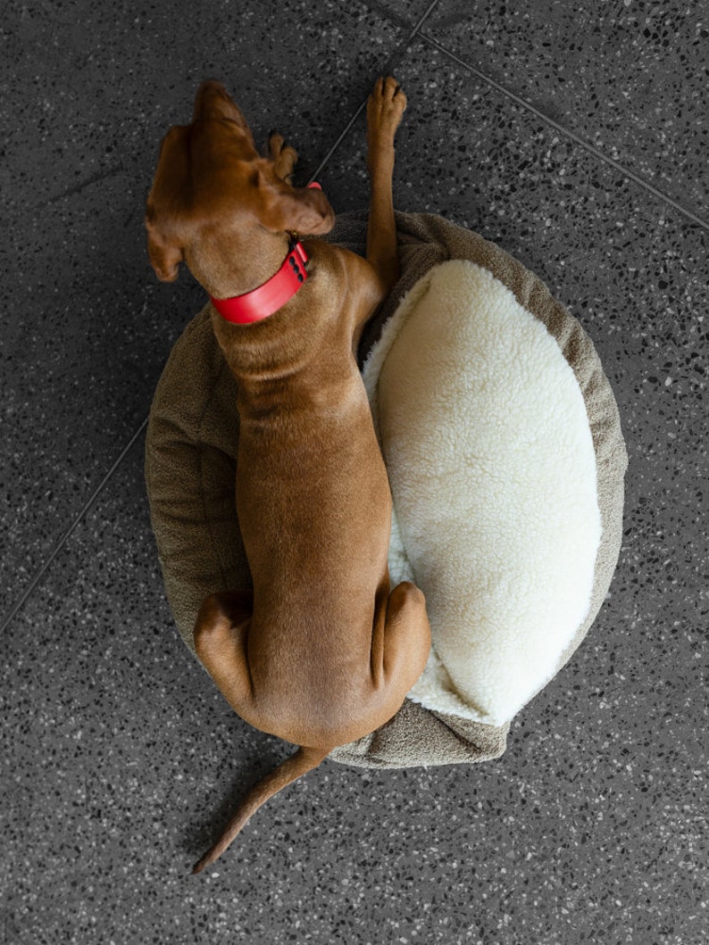 Cave dog bed Blue boucle Large dog round bed Anti anxiety Donut pet bed Washable puppy bed with cover Sand