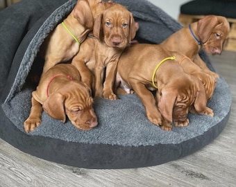 Puppy Crate Bed, Hooded Cotton Sherpa Dog Bed with Washable Cover