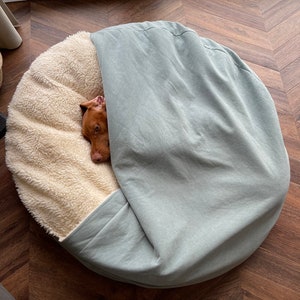 Large dog bed cave Plush round puppy donut bed Crate Plush Calming big dog bed with cover image 1