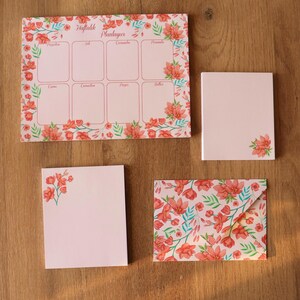 Floral Planner Set – Pink Notepad & Weekly Desk Organizer