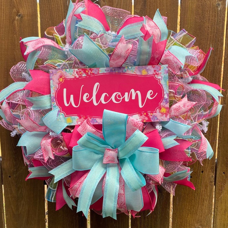 Teal and Pink Wreath - Etsy