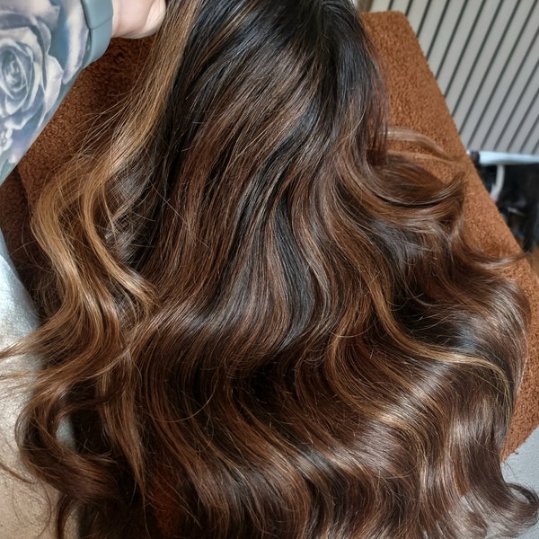 Luxury hair topper brunette balayage