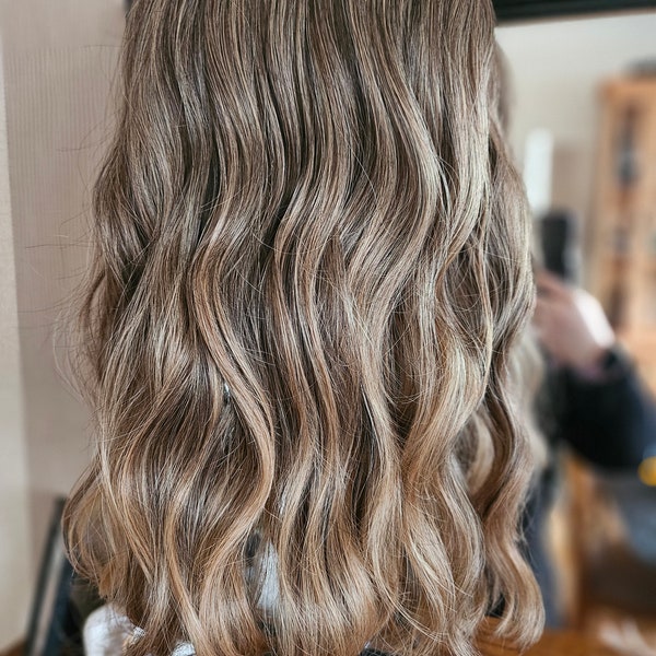 Luxury hair topper lightest ash brown to golden blonde balayage