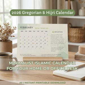 Printable 2026 Islamic Calendar: 1447–1448 Hijri and Gregorian Dates, Instant Download